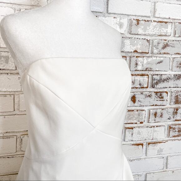 Milly Ivory White Bridal Cocktail Strapless Cascading Ruffle Front Midi Dress 12 - Picture 5 of 9